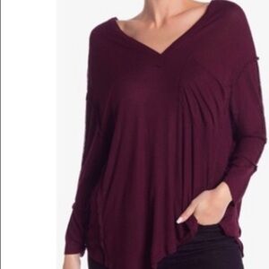 Free People Women’s V-Neck Long Sleeve Tunic Top - Burgundy, Sz XS